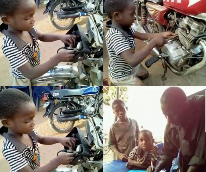 Meet 5-Year-Old Boy Who Repairs Motorcycles In Order To Raise His School Fees (Photos)