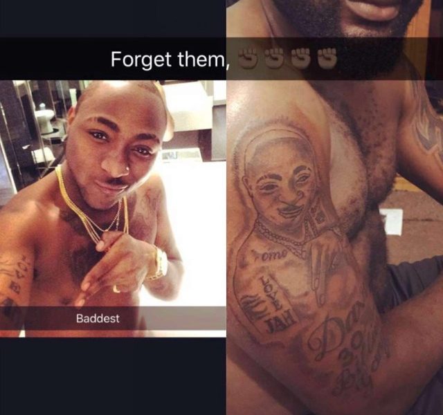 #FanLove: Nigerian Man Gets Huge Tattoo Of Davido's Face On His Arm