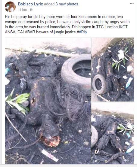 Suspected Kidnapper Lynched And Burnt In Calabar