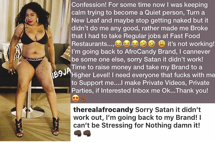AfroCandy Says Sorry To Satan As She Returns To Porn