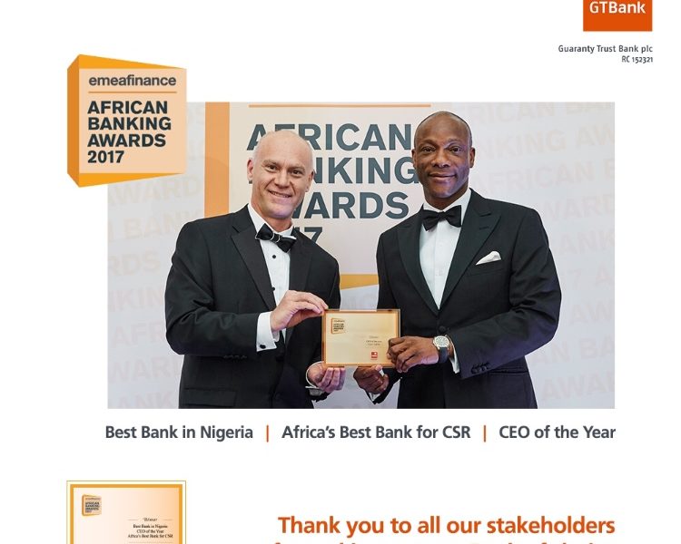 GTBank Wins Nigeria’s Best Bank & Africa’s Best Bank For CSR At EMEA Finance Awards; MD Named CEO Of The Year