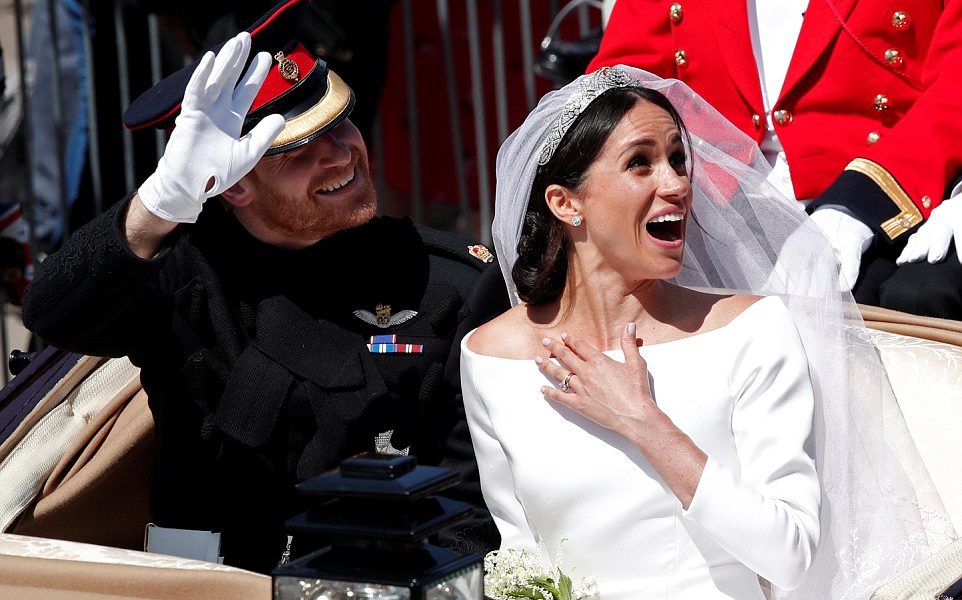 Photo Speaks: All You Need To Know About Meghan Stunning Pure White Silk Gown, 15ft Veil And Diamond Tiara Lent By The Queen