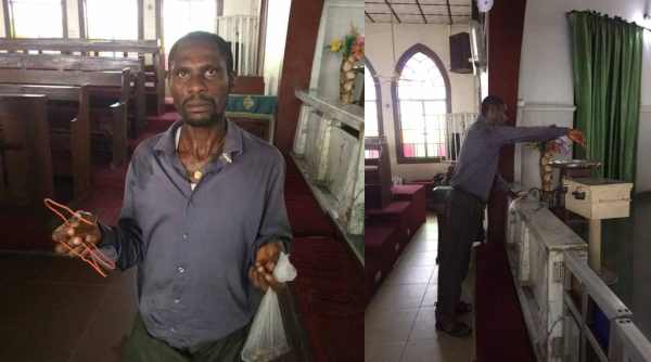 Man Caught While Using Wire To Steal From A Tithe Box In Port Harcourt (Photo)
