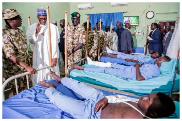 President Buhari Visits Wounded Soldiers In Maiduguri