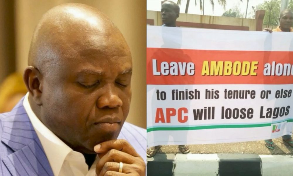 Photos: Governor Ambode's Supporters Storm Lagos Assembly To Protest Proposed Impeach Him