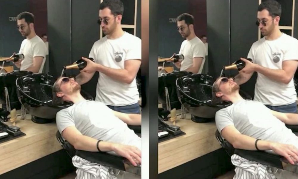 This 'Bubbly' Barber Washes Client's Hair With Champagne