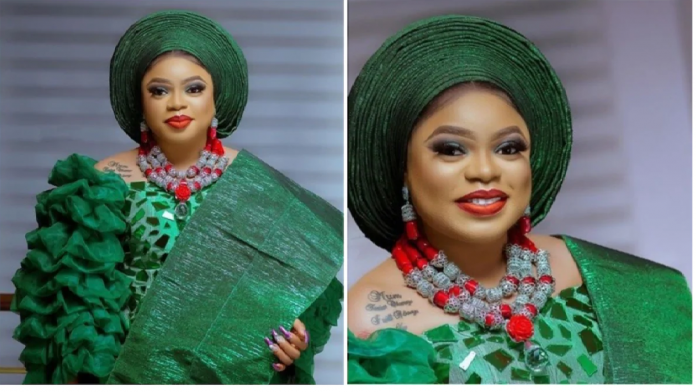 Bobrisky dressed as a Yoruba bride