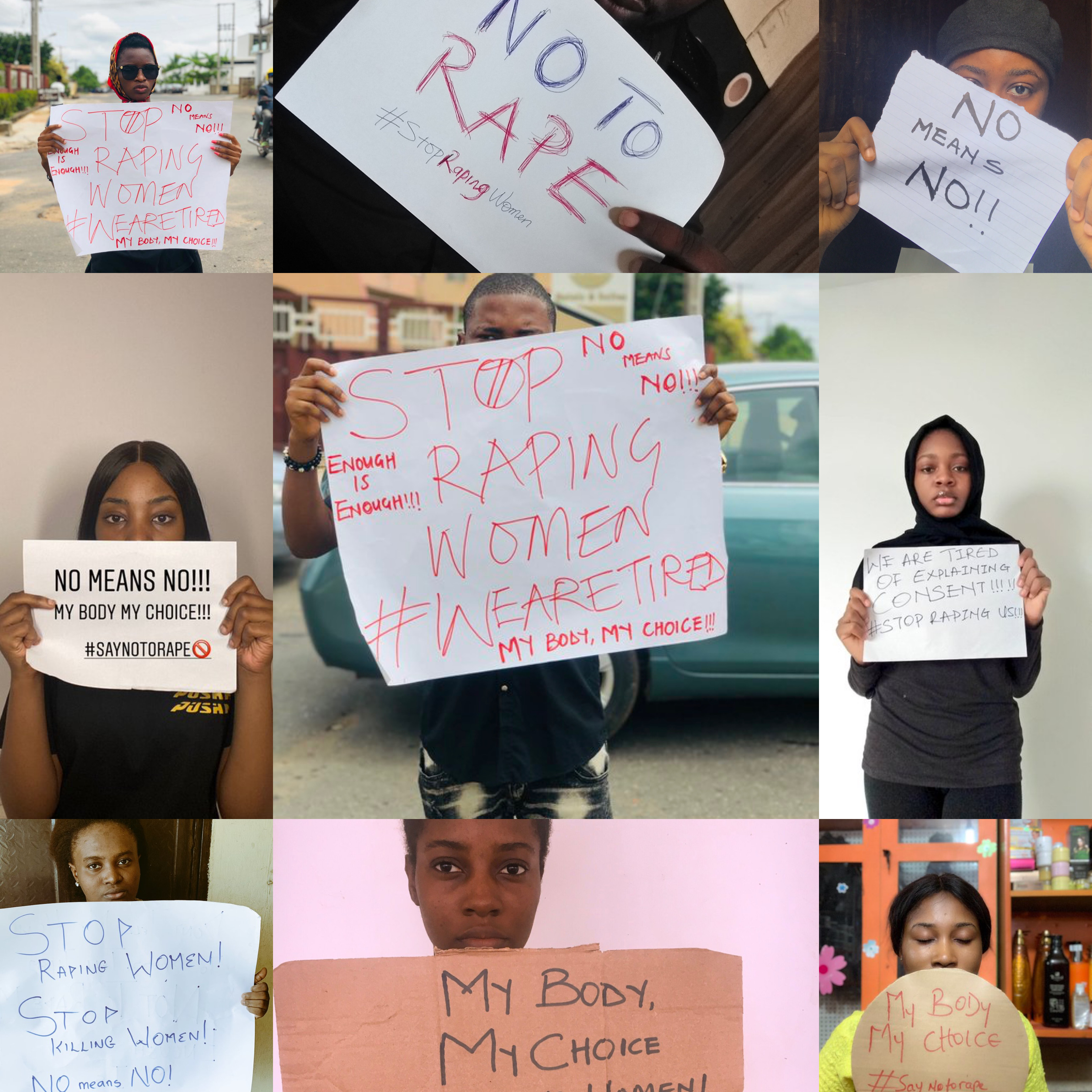 Photo collage of Stop Raping Women virtual protest