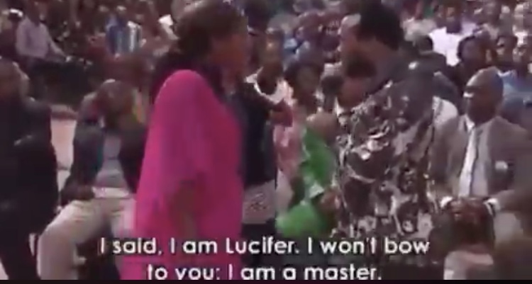 TB Joshua confronting Lucifer possessed woman in his church
