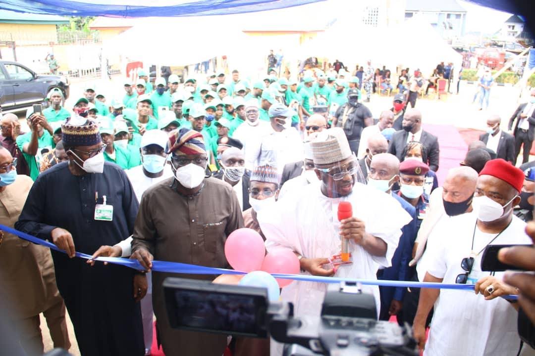 L-R: Executive Vice Chairman/CEO, Nigerian Communications Commission (NCC), Prof. Umar Garba Danbatta; Chairman, NCC Board of Commissioners, Prof. Adeolu Akande; Minister of Communications and Digital Economy, Dr. Isa Ali Ibrahim Pantami and Executive Governor, Imo State, Sen. Hope Uzodimma, during the commissioning of the NCC’s Emergency Commissioning Centre in Imo State recently.