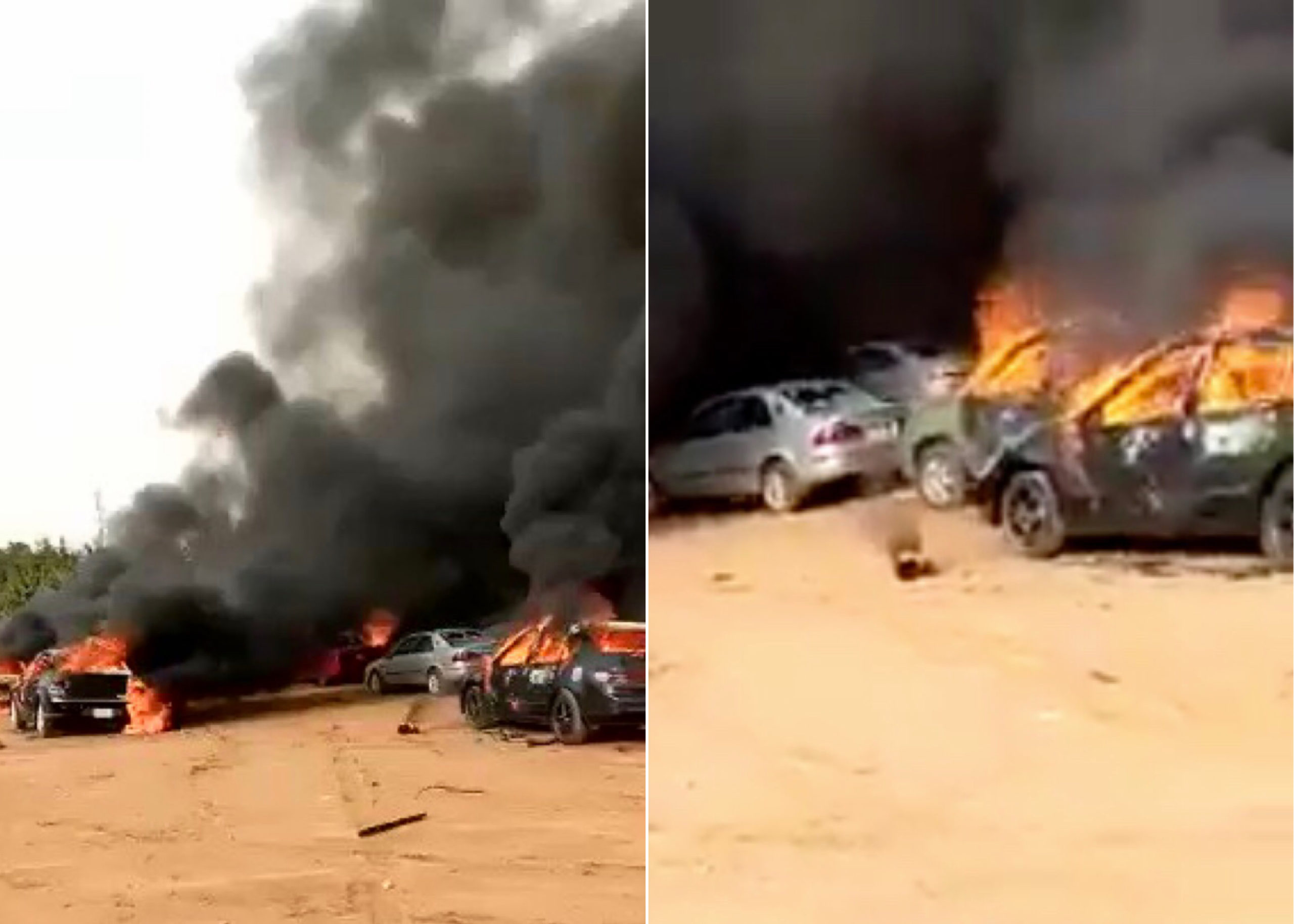 Hoodlums Attack #EndSARS Protesters, Set Car Mart Ablaze At Kabusa Junction, Abuja