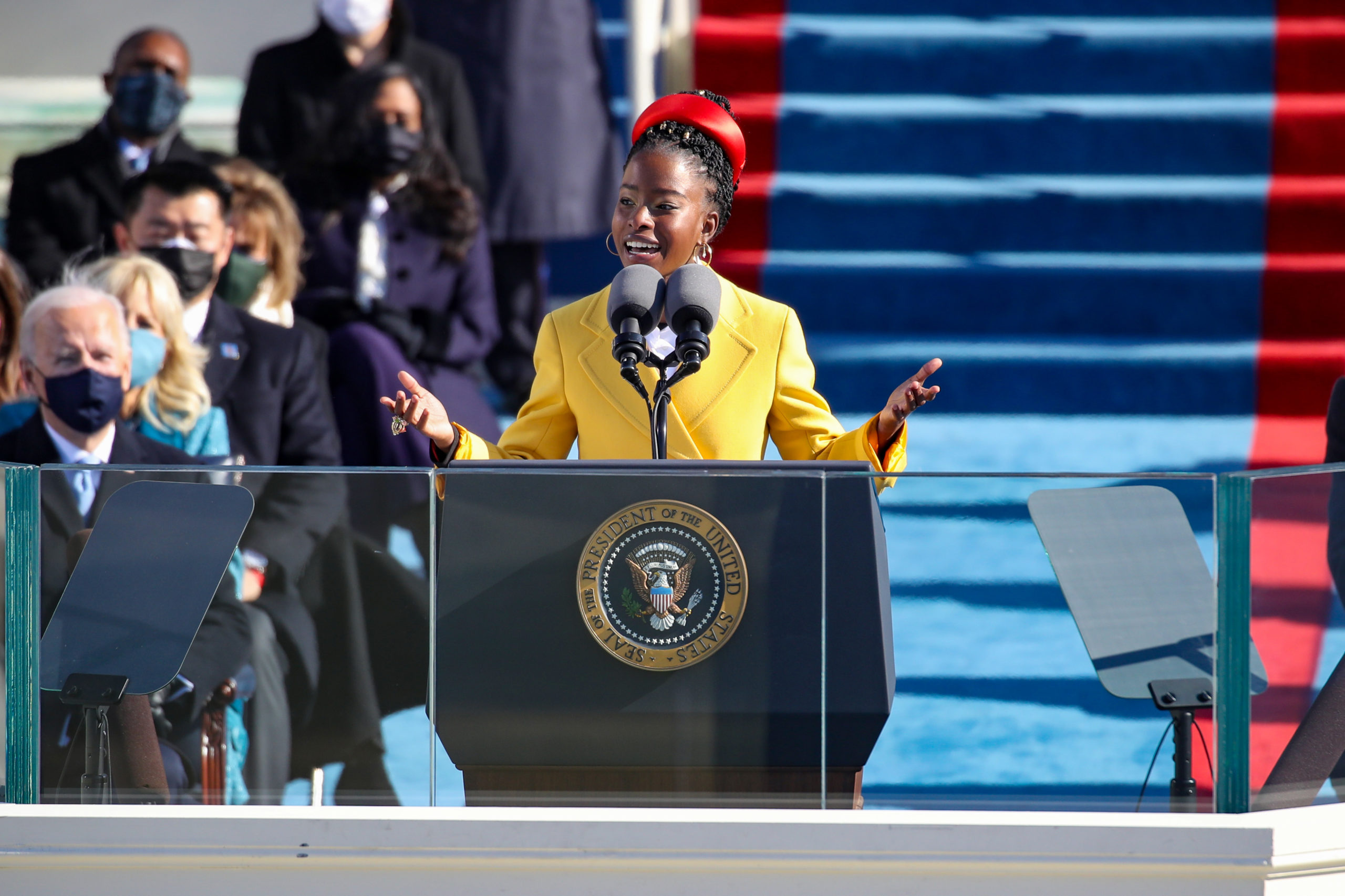 Amanda Gorman recites a poem during the inauguration of Joe Biden as the 46th President of the United States on the West Front of the U.S. Capitol in Washington, D.C., Jan. 20, 2021.