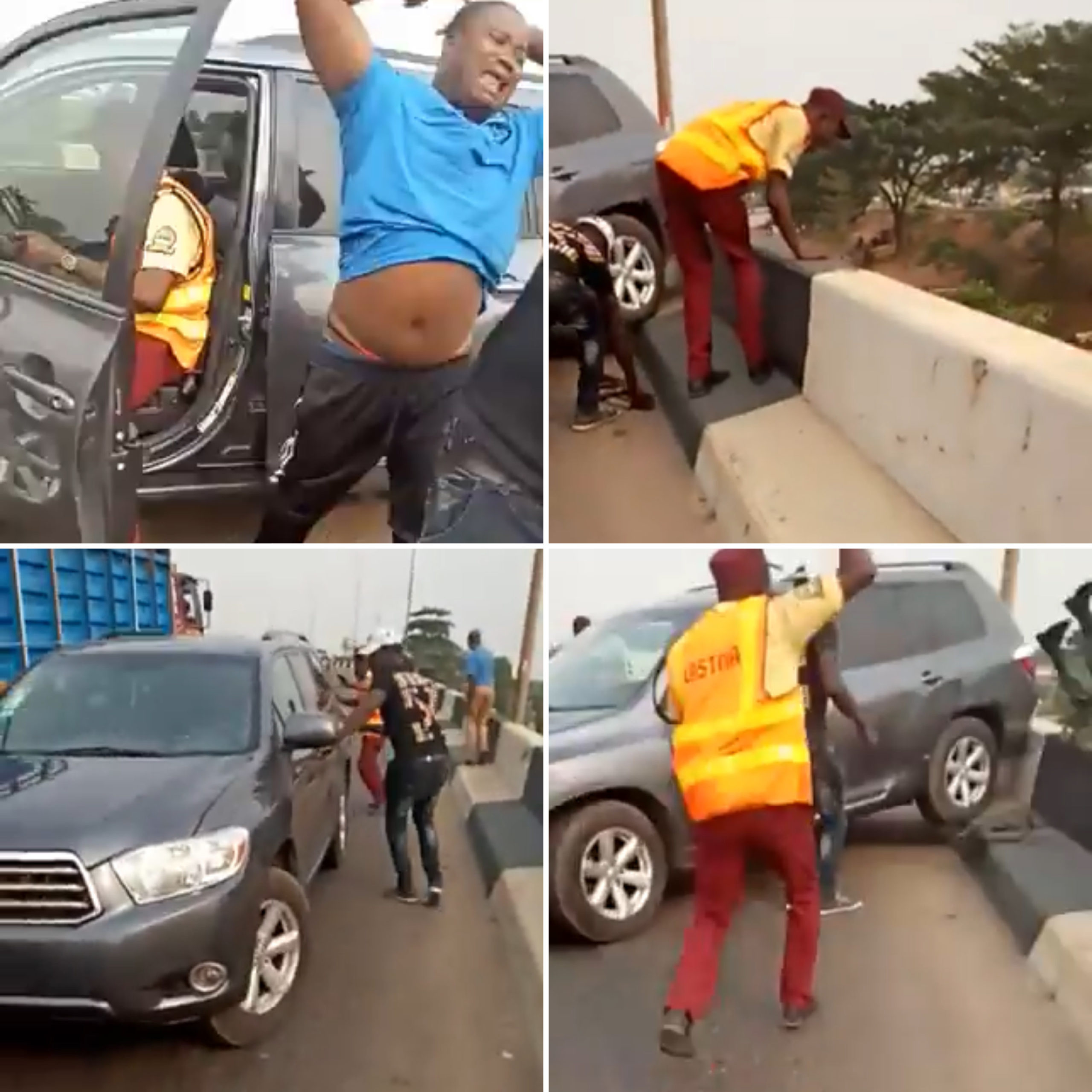 Watch Moment An Erring Driver Trying To Escape From LASTMA Officials Hit Policeman Off A Bridge
