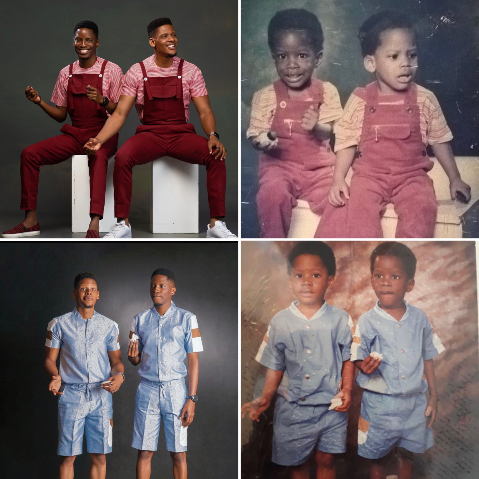 BBNaija’s Elozonam And Twin Brother, Kanso Celebrate 35th Birthday By Recreating Childhood Photos