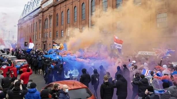 Rangers supporters gather together outside the club’s stadium.