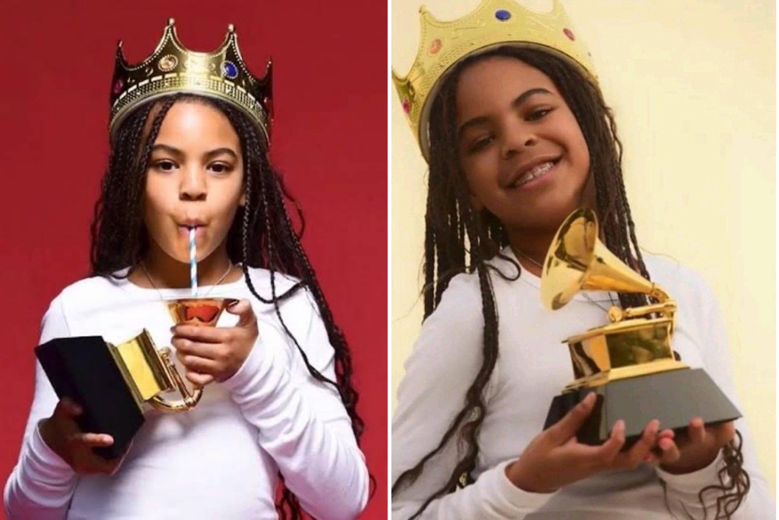 Beyoncé’s Daughter, Blue Ivy, Pictured Drinking Out Of Her First Grammy Award