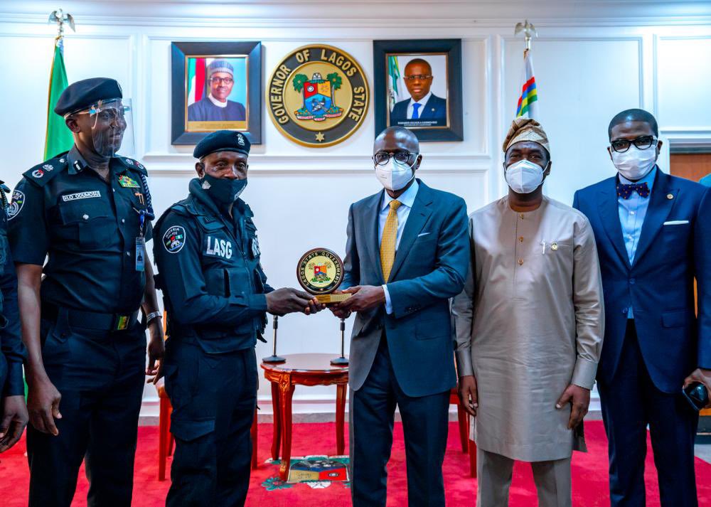 The Police Officer assaulted by a traffic offender, ASP Sunday Erhabor, after the ceremony in his honour at Lagos House, Ikeja, on Monday, April 19, 2021.