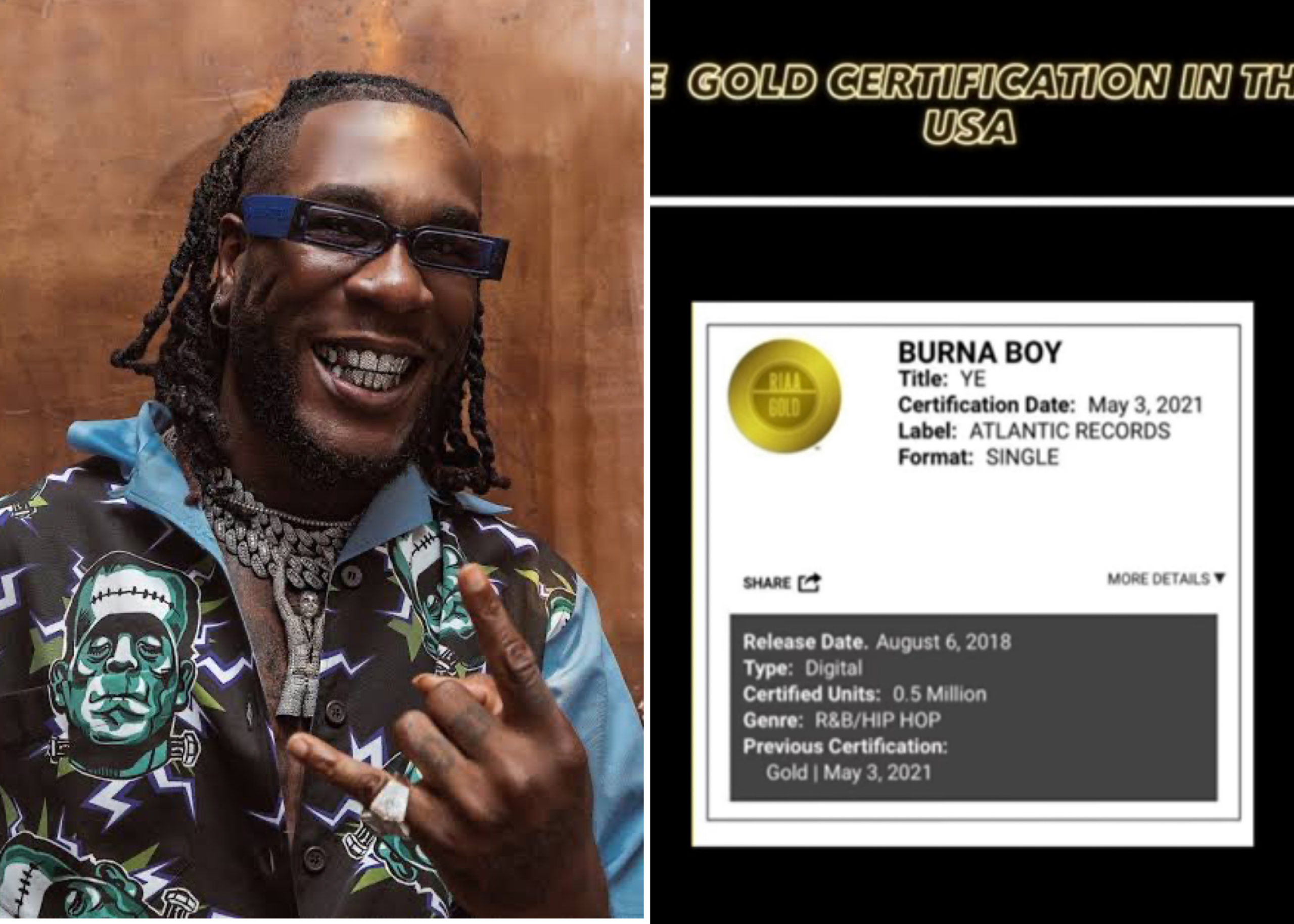 Burna Boy’s ‘Ye’ Certified Gold In US