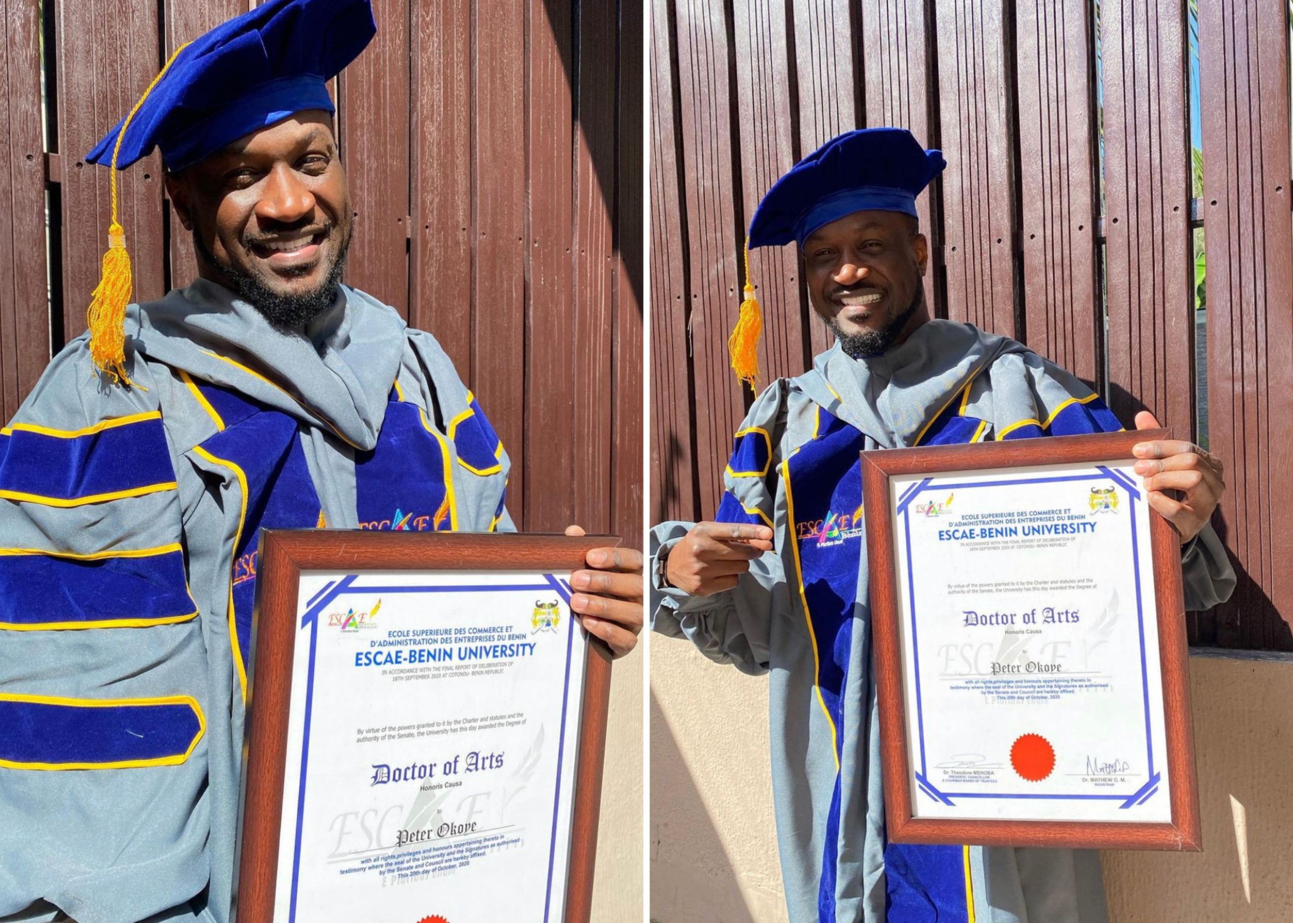 Singer, Peter Okoye Bags Honorary Doctorate Degree From Escae-Benin University, Benin Republic