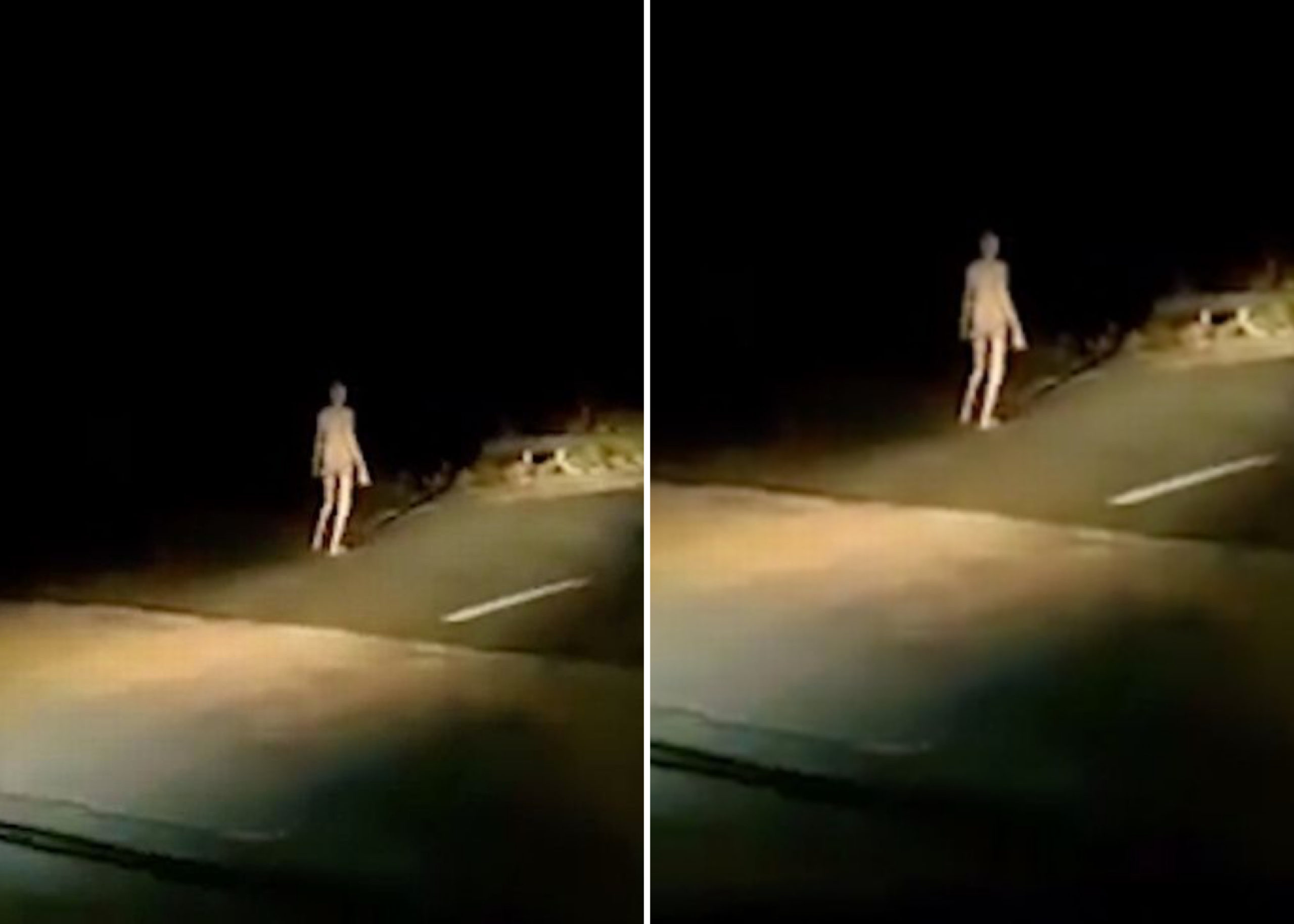 Strange 'Alien' Figure With Long Limbs, Pale Skin Seen Walking Along Bridge In The Middle Of The Night
