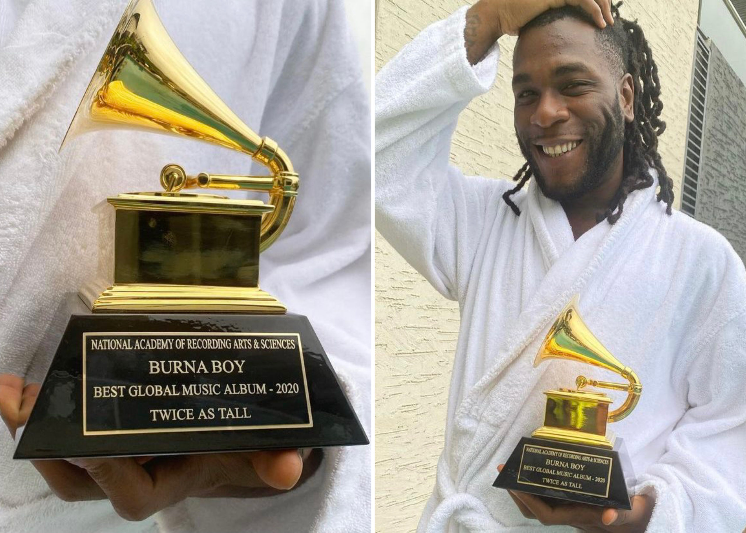 Burna Boy Receives Grammy Award Trophy