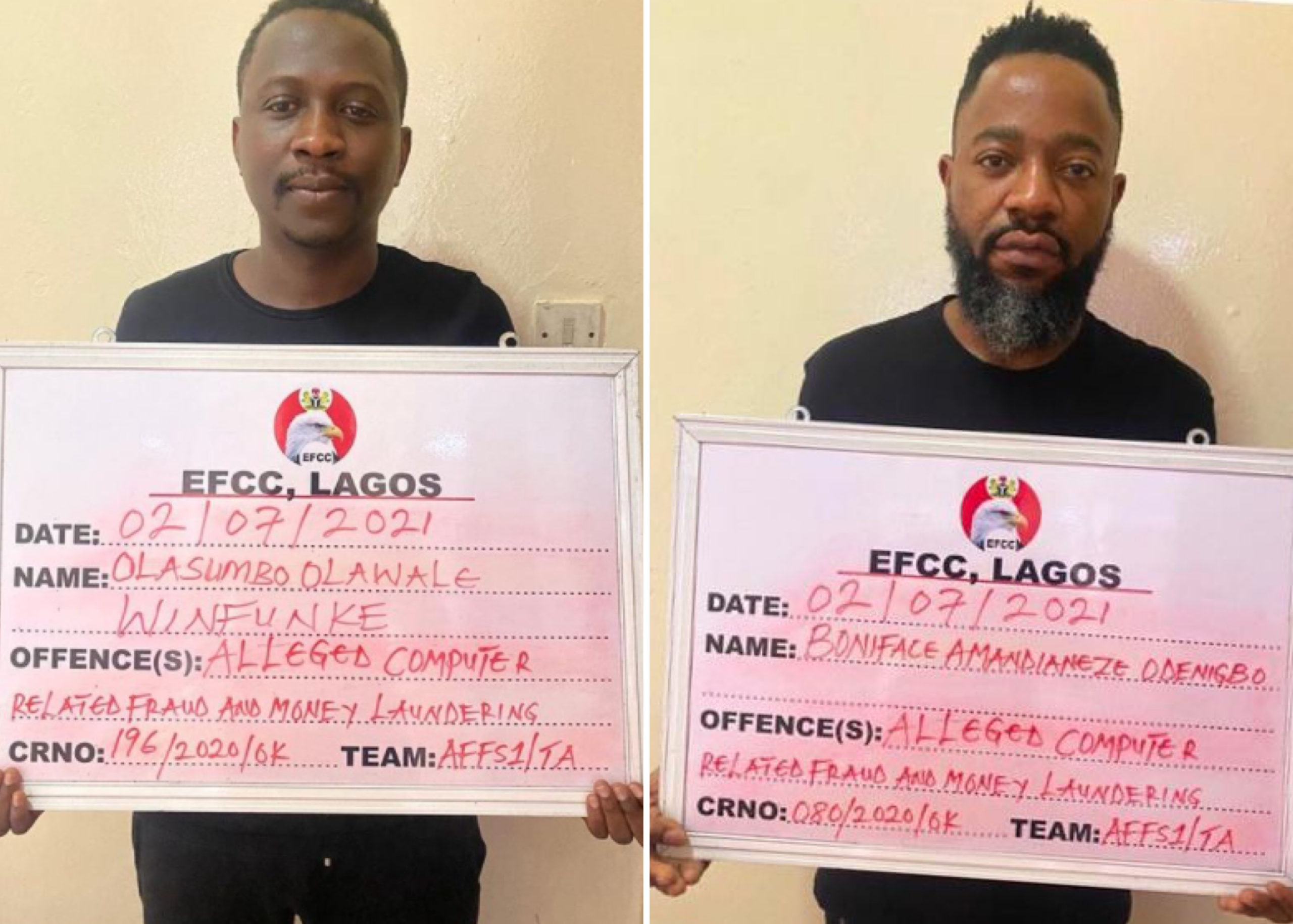 Alleged Fraud: EFCC Parades Tania Omotayo's Husband, Sumbo And Co-Owner Of Buzz Bar, Armani Following Recent Arrest
