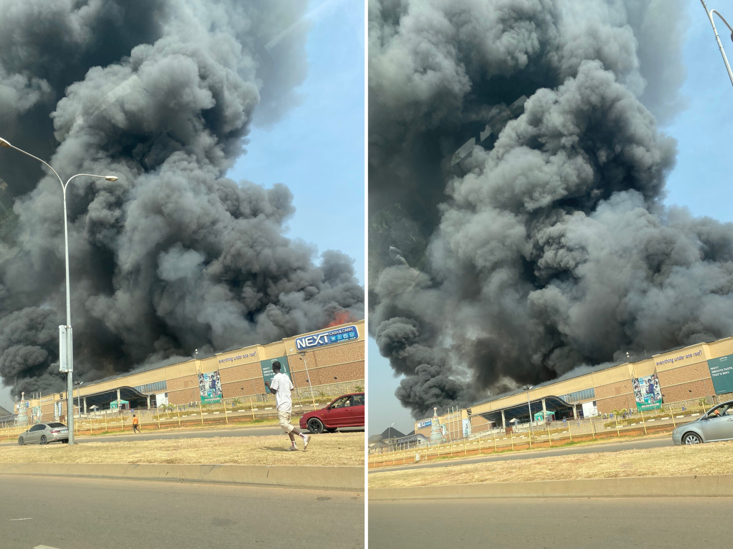 Massive Looting Takes Place As Fire Guts NEXT Cash And Carry Supermarket In Abuja