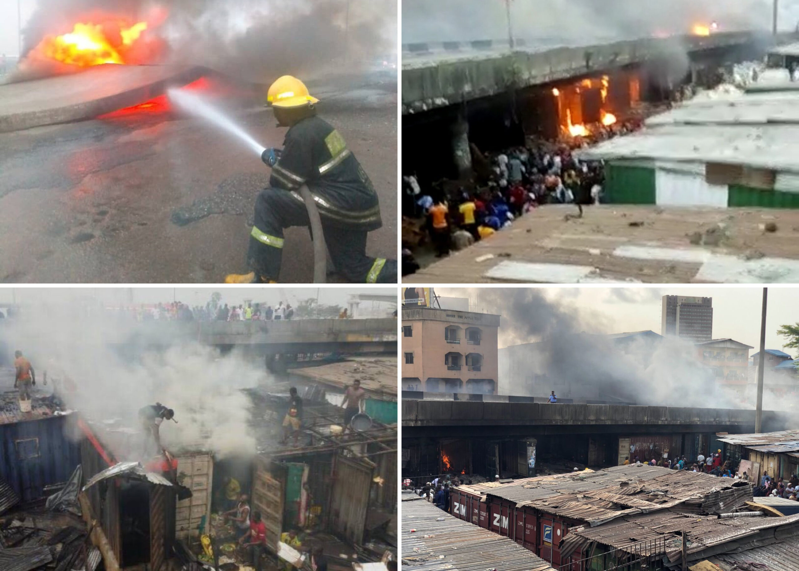 Fire Breaks Out Under Apongbon Market Bridge, Lagos Island