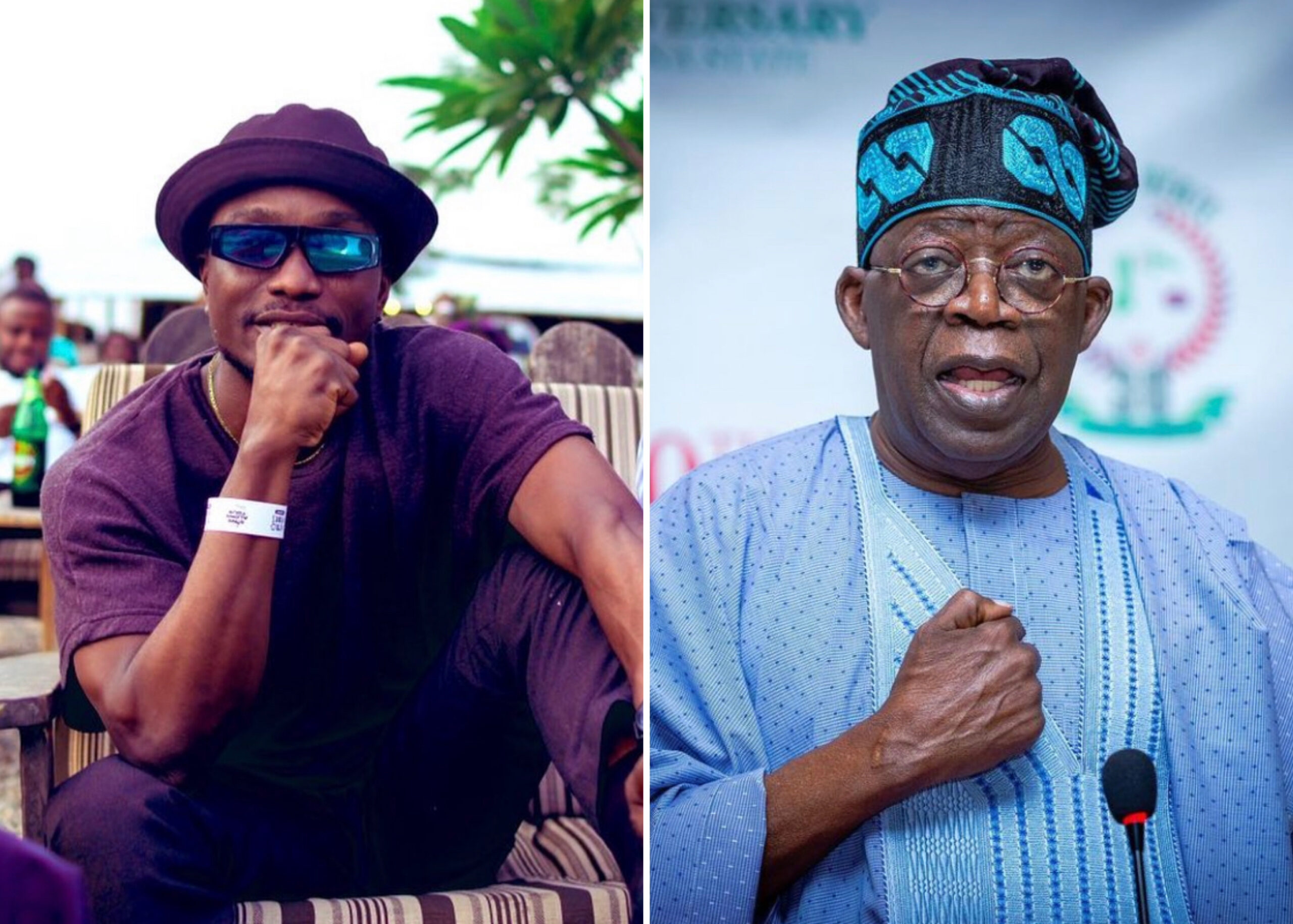 Photo collage of singer, Brymo and APC presidential aspirant, Asiwaju Bola Ahmed Tinubu.